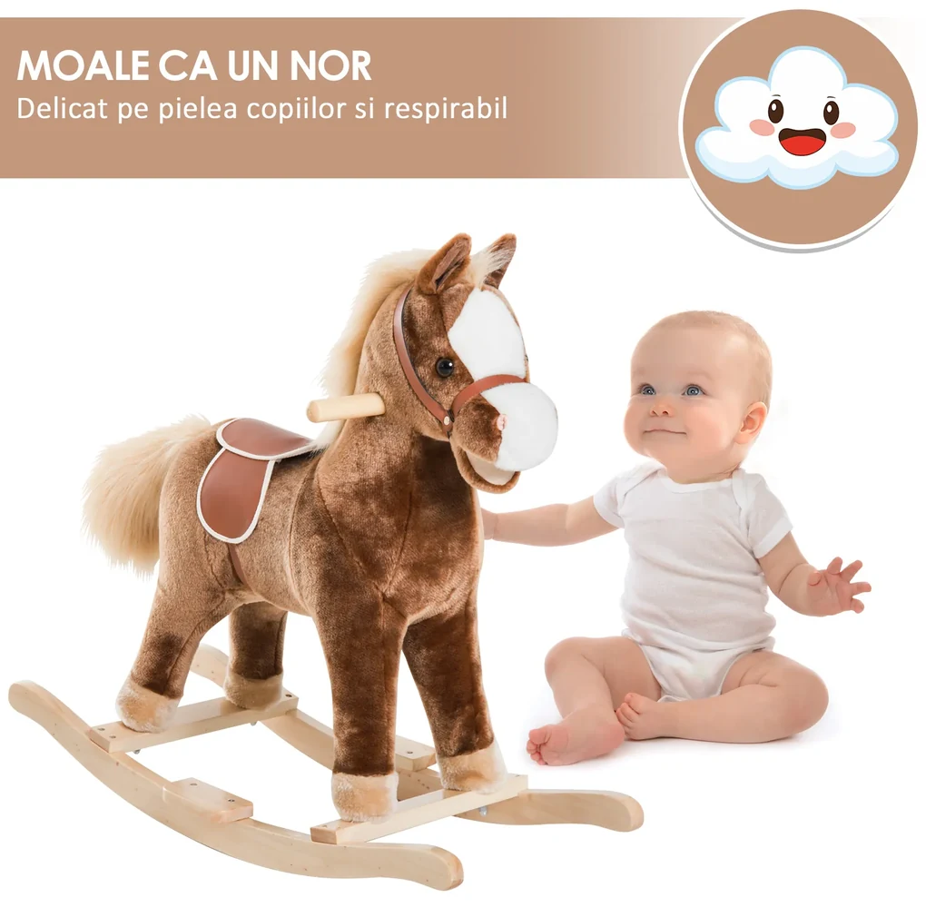 HOMCOM Cal Balansoar pentru Copii din Lemn, 74×33×62 cm, Maro | Aosom Romania
