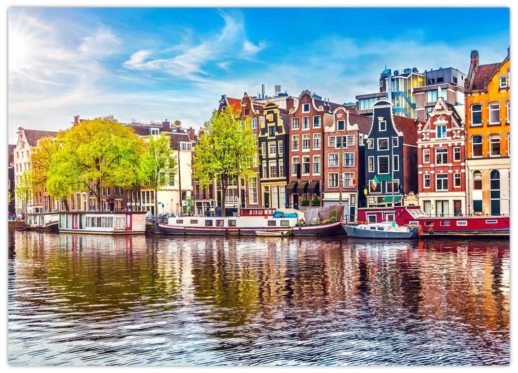 Tablou pe sticlă - Case dansatoare, Amsterdam (70x50 cm)