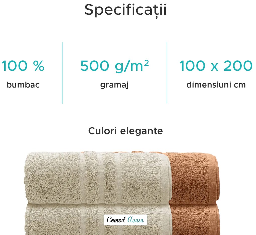 Prosop CONFORT Maxi 100x200 cm crem, 100% bumbac