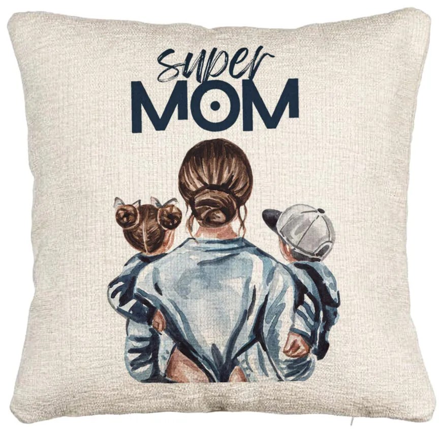 Perna Decorativa Canapea, Model Super Mom, 40x40 cm, Cu fermoar