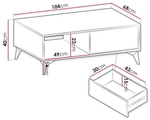 Măsuță de cafea DIAMOND 40x104 cm negru/maro
