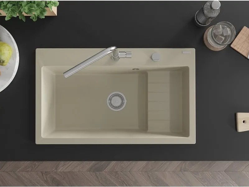 Mexen Omar chiuvetă de granit cu 1 compartiment 800 x 480 mm, bej, sifon crom - 6520801005-69