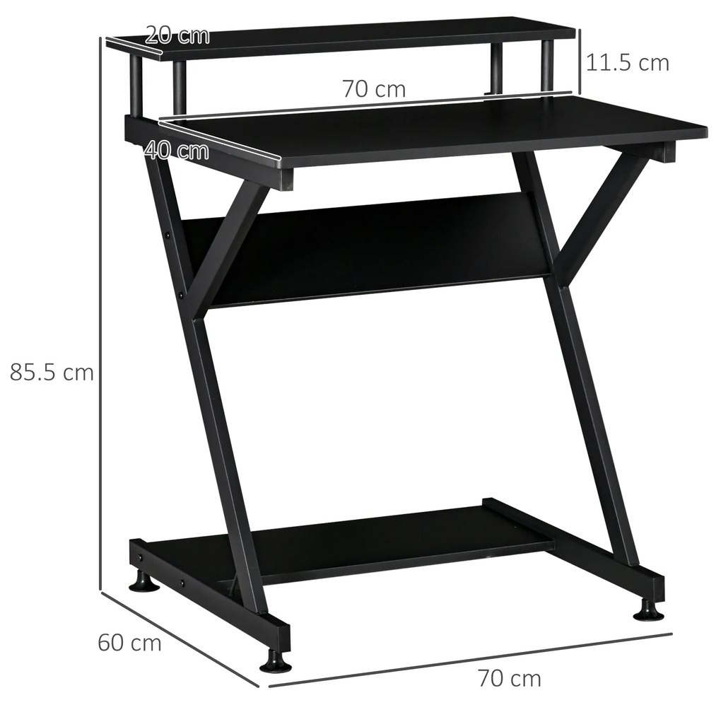 HOMCOM Masă Suport PC, Economisire Spațiu, Raft Monitor Înălțat, Pupitru din Lemn, 70x60x85.5cm, Negru, Design Compact | Aosom Romania