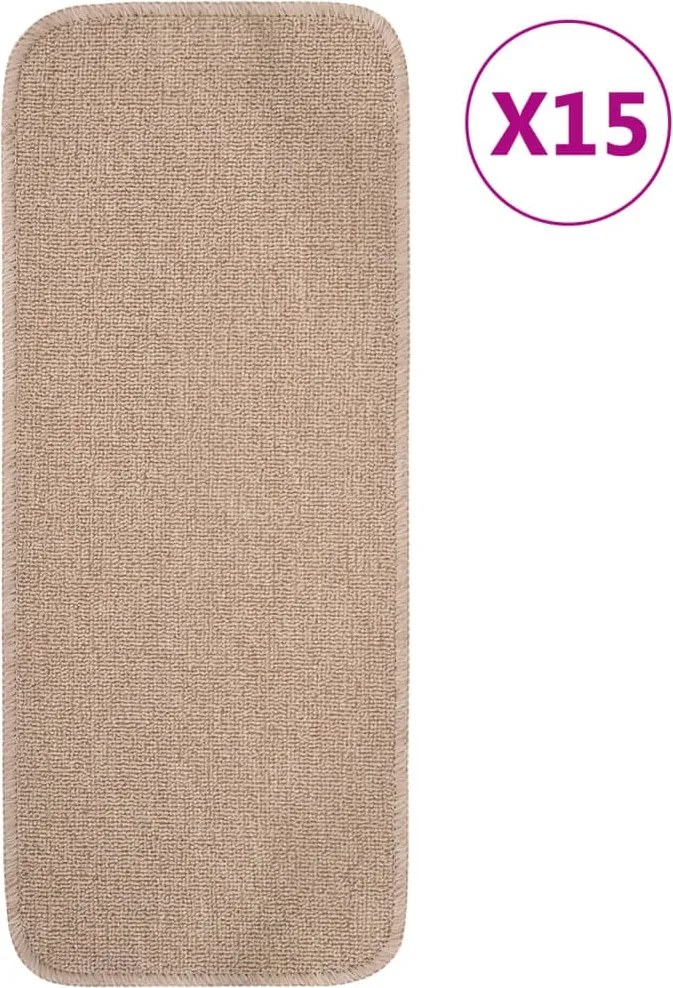 vidaXL Covorașe de scări, 15 buc., bej, 60x25 cm, dreptunghiular