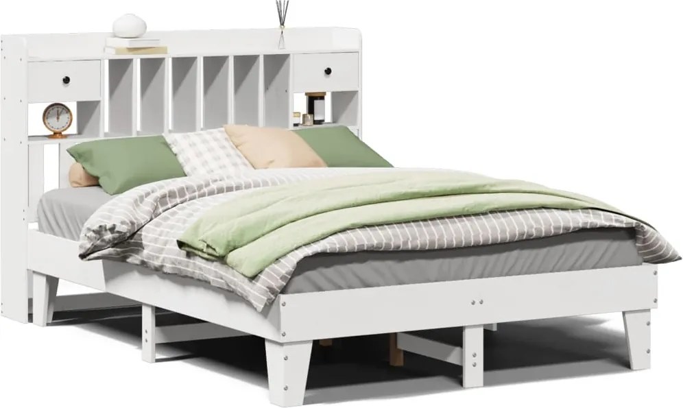 vidaXL Cadru de pat fără saltea, alb, 140x190 cm, lemn masiv de pin