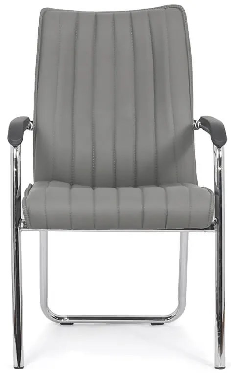 Scaun vizitatori gri HRC 614 din piele ecologică și cadrul cromat metalic