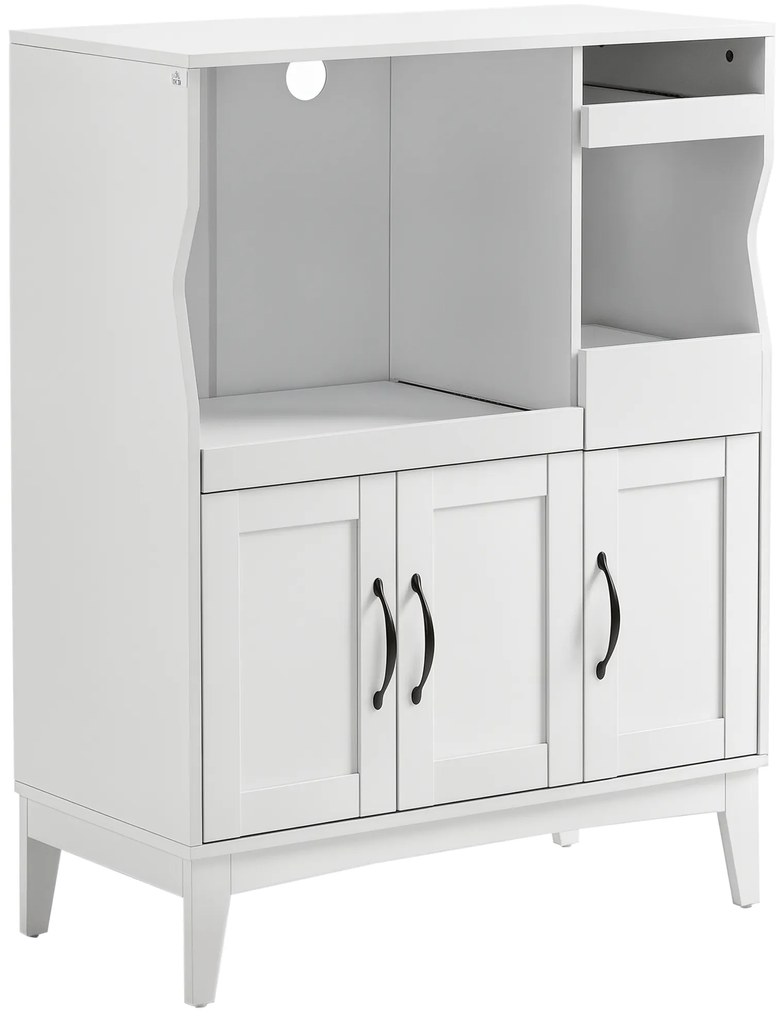 HOMCOM Bufet de Bucătărie cu 2 Dulapuri, Sertar și Rafturi Extensibile pentru Cuptor cu Microunde, 84x39x109 cm, Alb | Aosom Romania