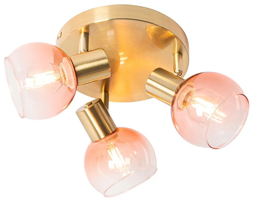 Plafoniera cu spoturi Art Deco aurie cu sticlă roz cu 3 lumini - Vidro