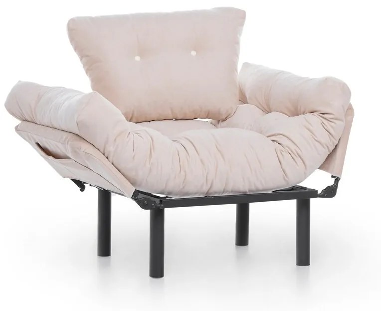 Fotoliu extensibil Nitta Single, Futon,135x70 cm,metal, crem