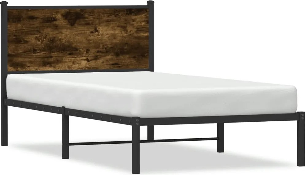 vidaXL Cadru pat metalic fără saltea, stejar fumuriu, 100x190 cm