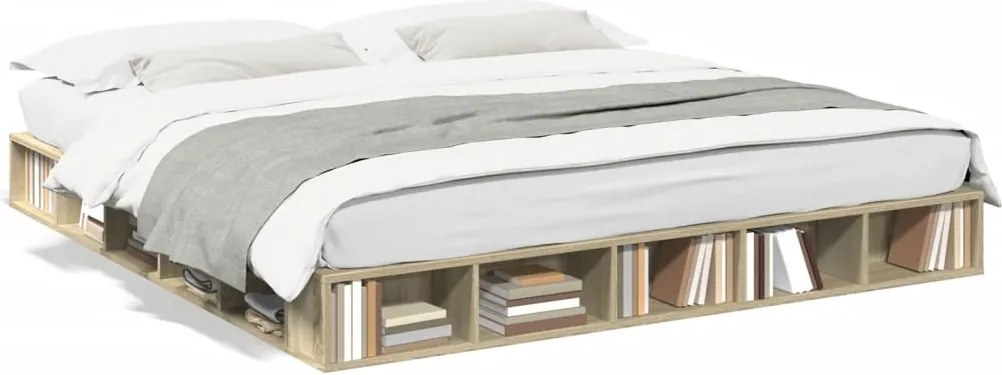 vidaXL Cadru de pat, stejar sonoma, 200x200 cm, lemn prelucrat