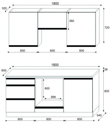 Set de bucătărie MARINA, 180 cm, stejar craft