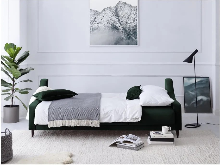 Canapea extensibilă cu 3 locuri și spațiu de depozitare Mazzini Sofas Freesia, verde