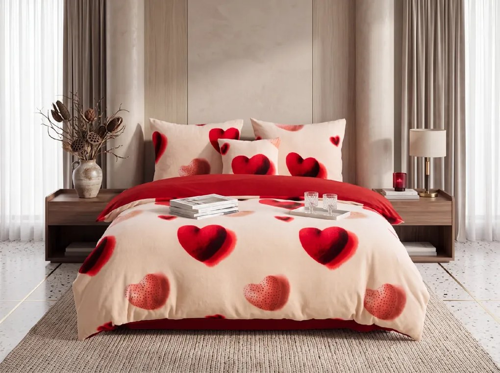 Lenjerie de pat cocolino DUO SENSE HEARTELLE crem microplus/flanel Dimensiune lenjerie de pat: 70 x 90 cm | 140 x 220 cm