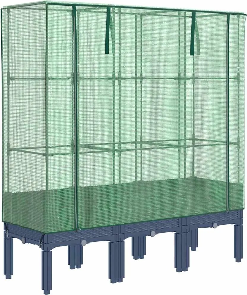vidaXL Strat înălțat cu husă de seră, aspect ratan, 120x40x140 cm