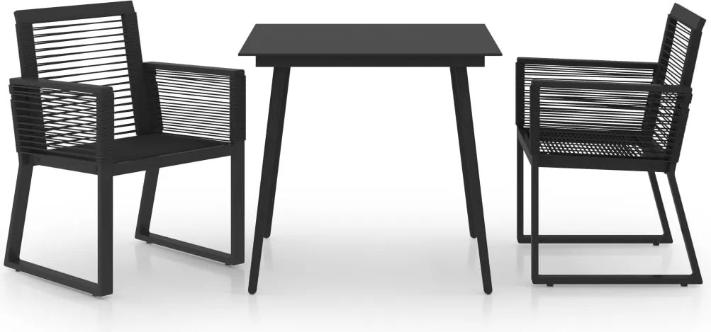 vidaXL Set mobilier de exterior, 3 piese, negru, ratan PVC