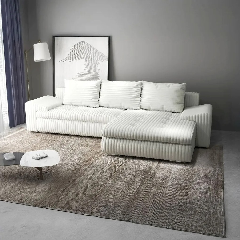 Colțar extensibil dumonde cu ladă de depozitare si sezut confortabil din spuma high-density, Leonardo Ambience Ivory 260x185 cm II