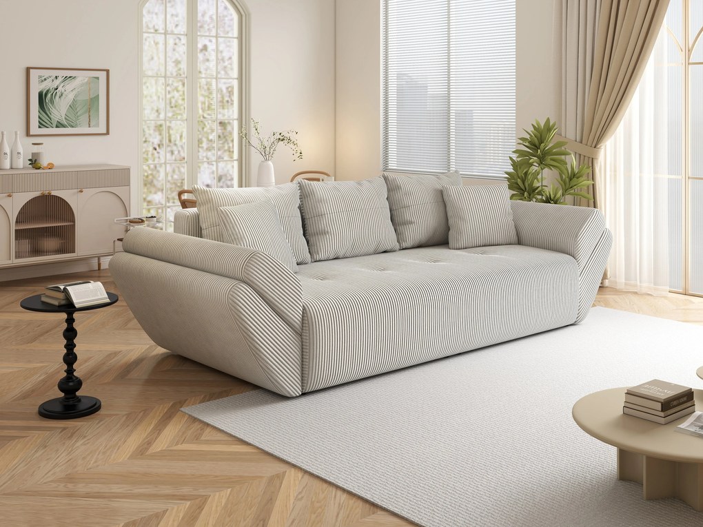 Canapea extensibilă dumonde cu ladă de depozitare si sezut confortabil din spuma high-density, Berlin Zoom Crem 250x100 cm