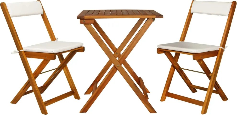 vidaXL Set bistro pliabil cu perne, 3 piese, lemn masiv de acacia