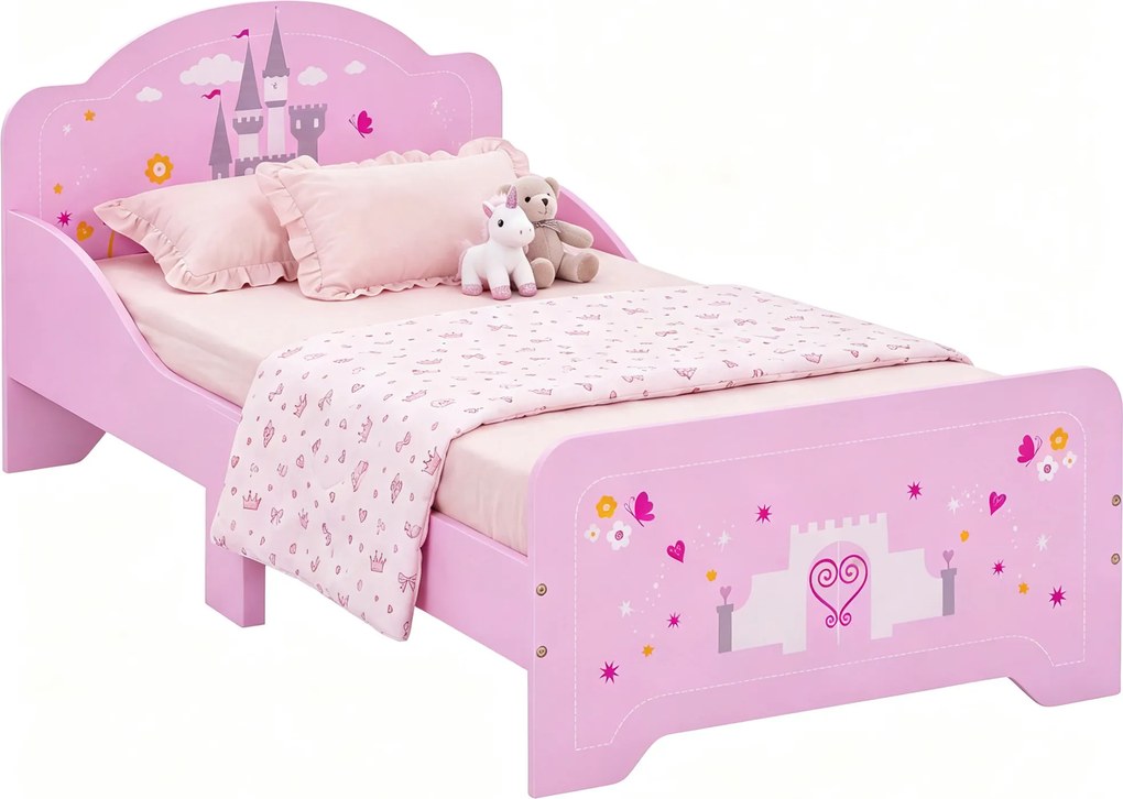 HOMCOM Pat Copii Design Sigur cu Margini Rotunjite și Sine Laterale, 3-6 Ani, 143x73x60cm | Aosom Romania