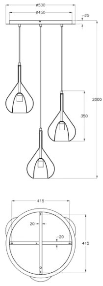Lustră pe cablu LILA 3xE27/40W/230V auriu/gri/transparent Fabas Luce 3481-47-297