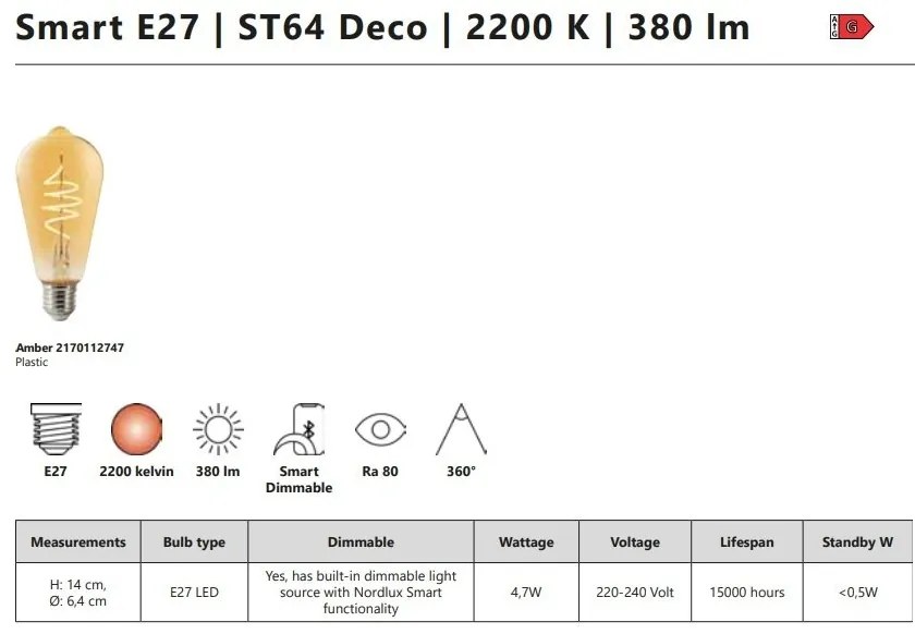 Bec Smart E27 ST64 Deco 2200K 380Lm Amber