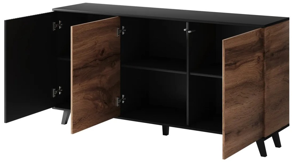 Comoda Random KM1 stejar wotan/negru - L160 x A40 x h82 cm