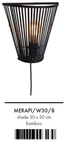 Aplica de perete eco din bambus Merapi tapered 30cm, bl