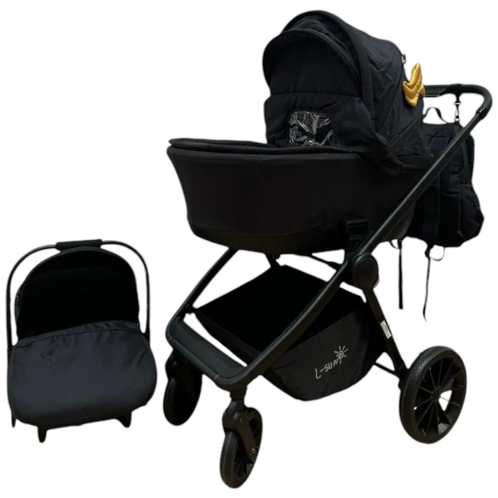 Carucior 3 in 1: Cadru usor, Landou confortabil, Varianta sport si Scoica auto - CPC-65-negru