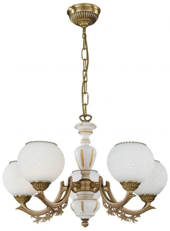 Candelabru cu 5 brate clasic design italian din alama, sticla si lemn 8655 RA-L. 8655/5