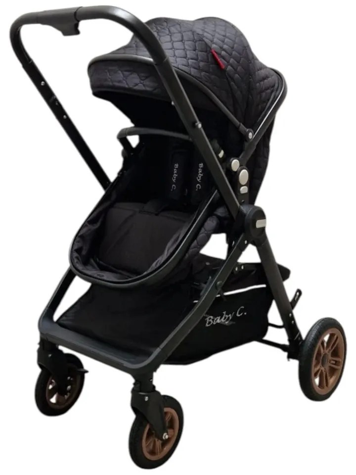 Carucior nou nascuti 2 in 1 Baby Care X2S, Maner reversibil, Cu geanta bebe, Amortizoare, Roti din cauciuc plin AVE, Spatar reglabil 3 trepte, Plasa
