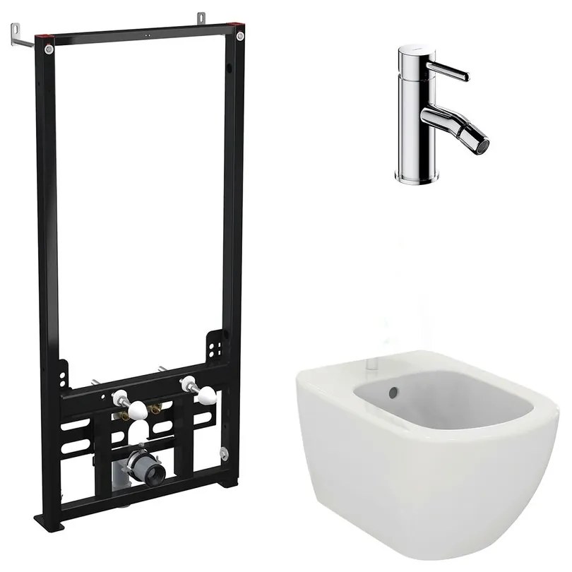 Pachet rama instalare Alca, bideu suspendat Ideal Standard Tesi alb si baterie bideu Omnires Y crom