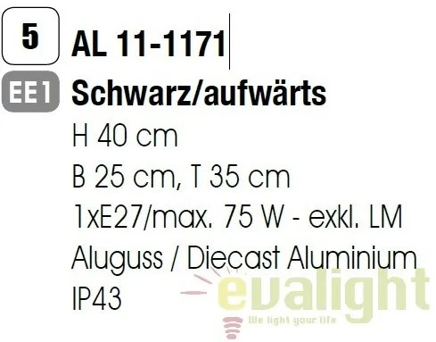 Aplica perete exterior stil clasic IP43 Reika negru AL 11-1171 schwarz/aufwarts OR