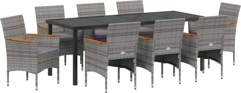 vidaXL Set de masă pentru grădină cu pernă 9 pcs Gri poliratan