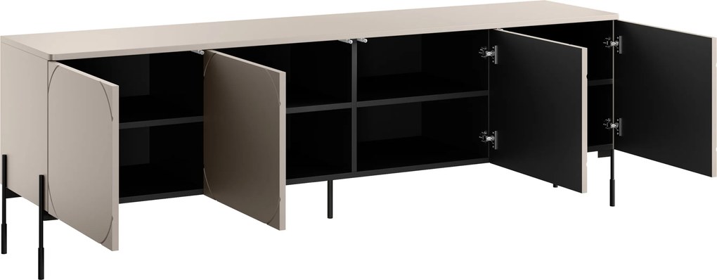 Comodă TV Sonatia 200 cm cu patru uși pe picioare metalice - casmir