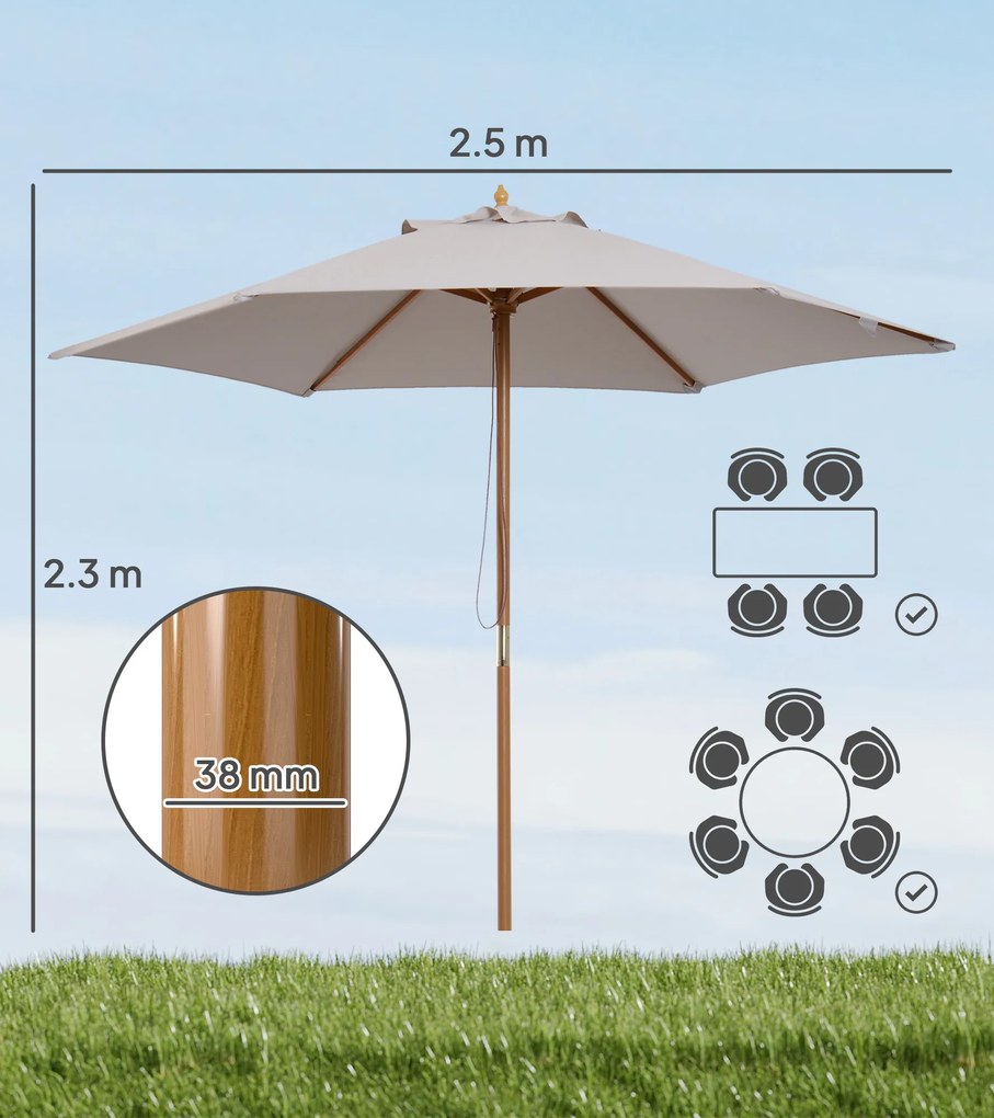 Outsunny Umbrelă de Grădină 2.5x2.3m Parasolar cu 6 Nervuri din Lemn și Poliester Crem | Aosom Romania