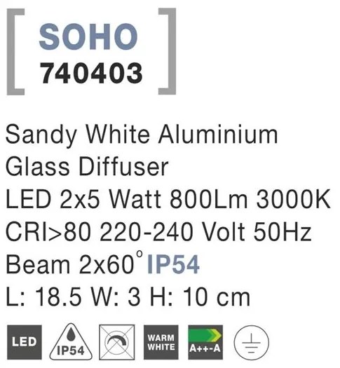 Aplica LED ambientala de exterior IP54 SOHO II alba NVL-740402