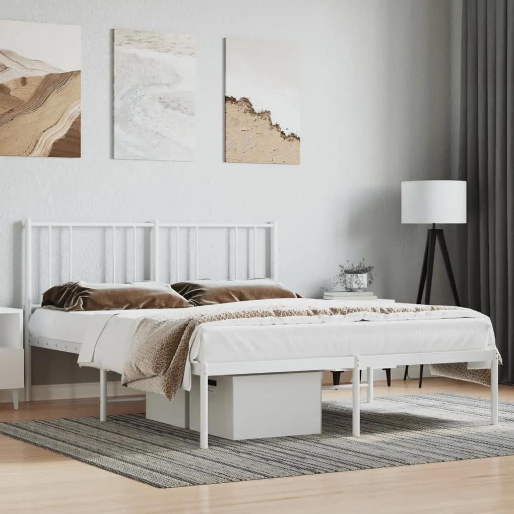 352532 vidaXL Cadru de pat metalic cu tăblie, alb, 160x200 cm