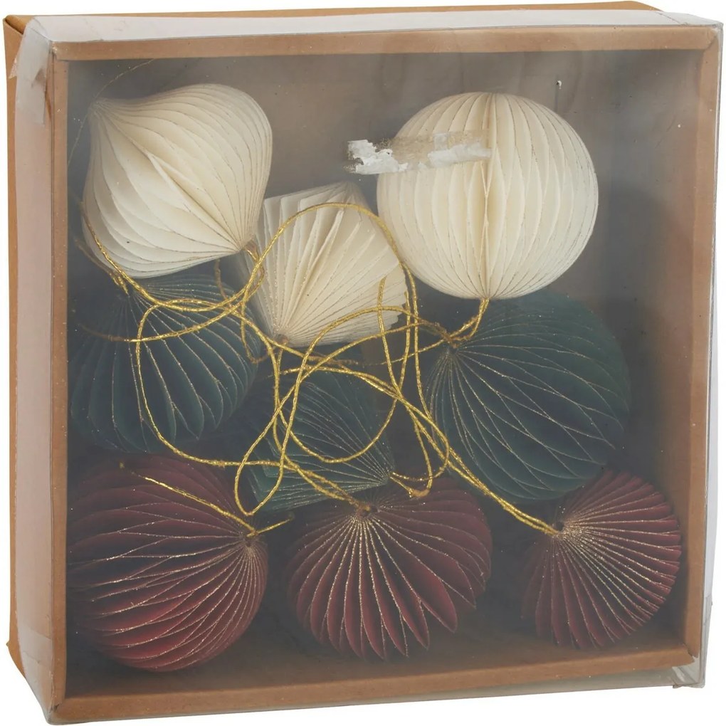 Set de 9 ornamente de Crăciun, roșu-verde-alb, 6 cm, fagure de miere