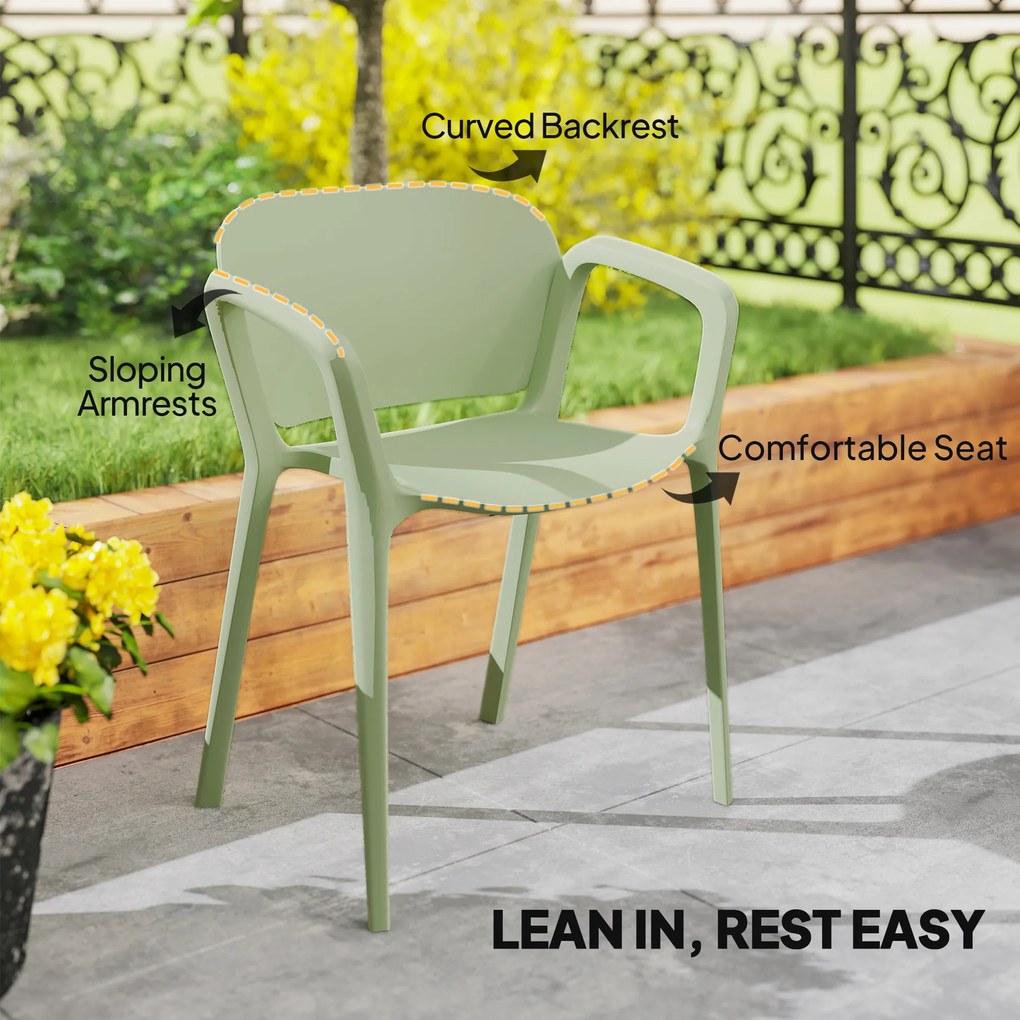 Outsunny Set de 4 Scaune Suprapozabile pentru Grădină, 60x56x75 cm, Verde | Aosom Romania