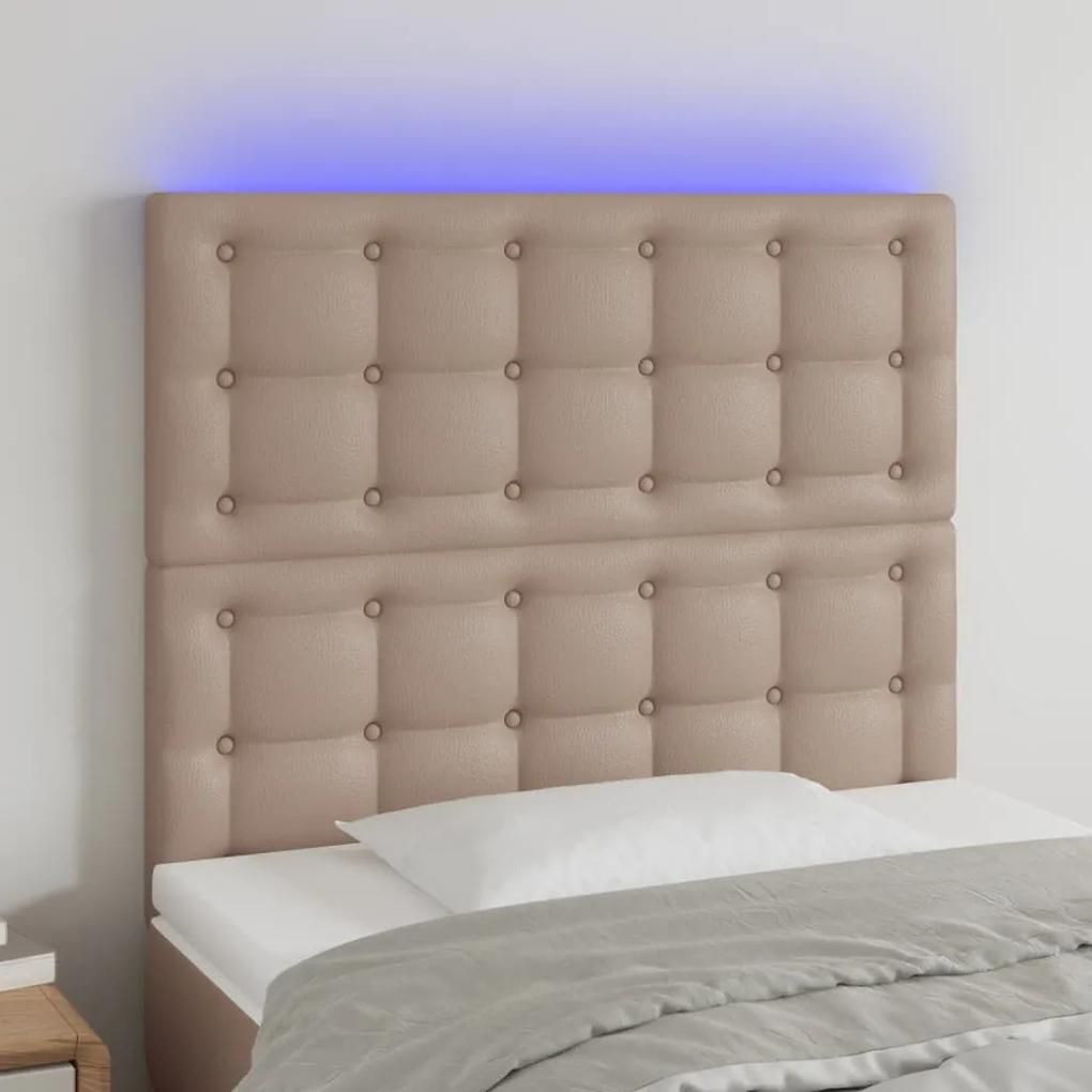 3122501 vidaXL Tăblie de pat cu LED cappuccino 80x5x118/128cm, piele ecologică