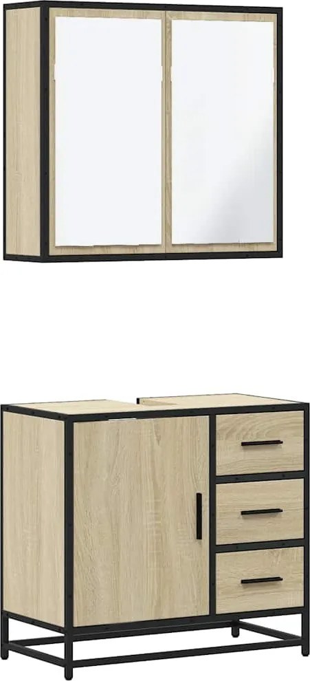 vidaXL Set mobilier de baie, 2 piese, stejar sonoma, lemn prelucrat