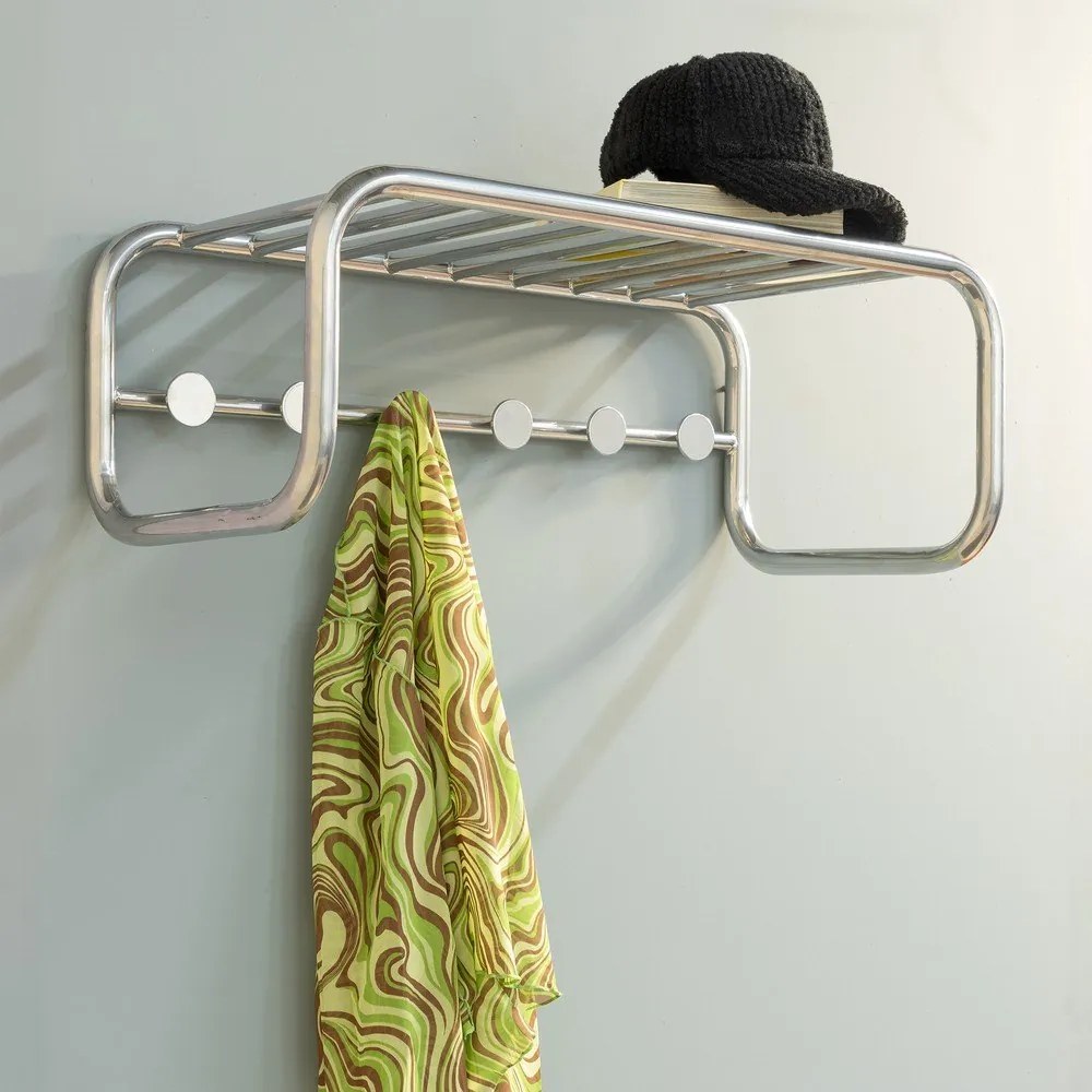 Cuier de perete argintiu cu raft din metal 72 cm Retro – Spinder Design