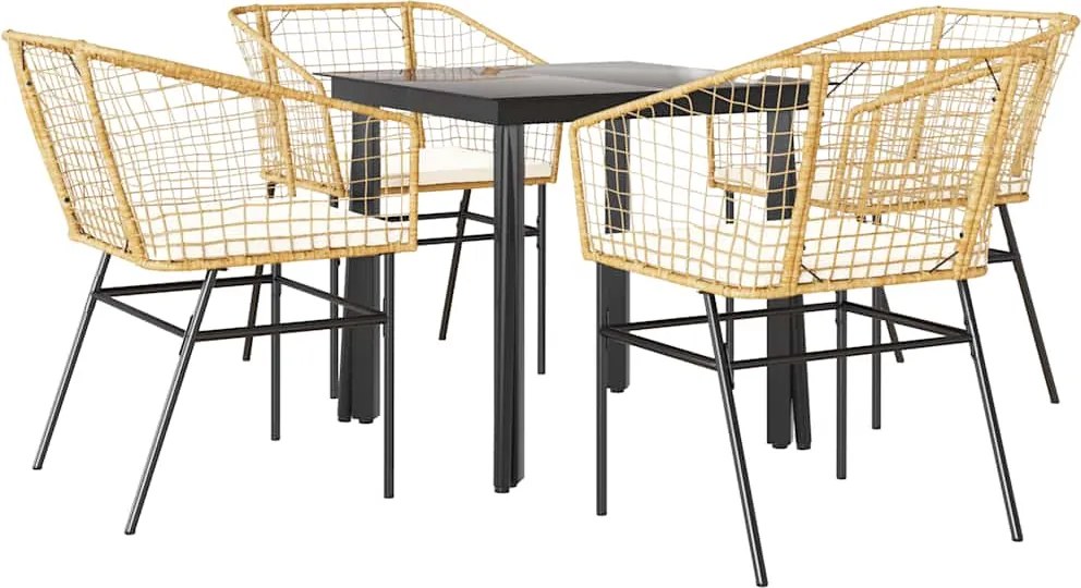 vidaXL Set mobilier de grădină cu perne 5 piese maro sticlă polirattan
