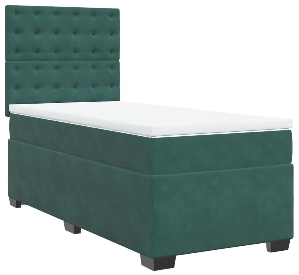 3290801 vidaXL Pat box spring cu saltea, verde închis, 90x190 cm, catifea