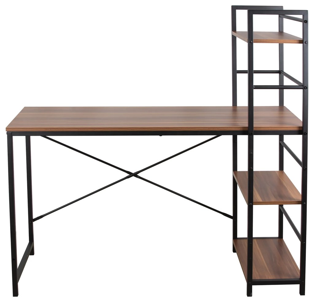 Birou calculator, Jumi, pal melaminat, otel, 3 rafturi, natur si negru, 120x52x120 cm