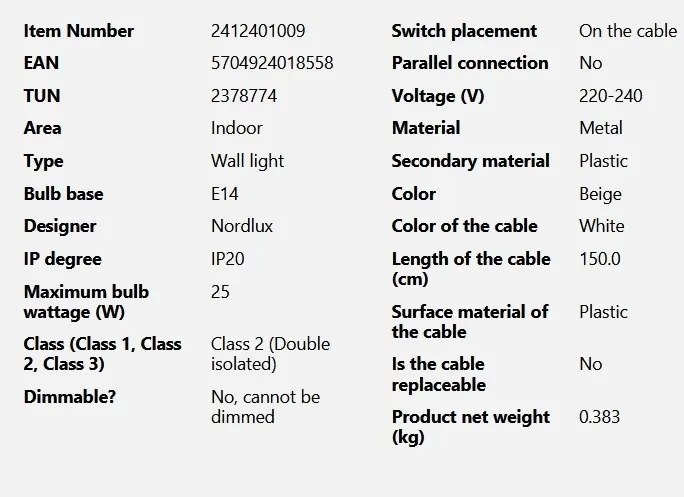 Aplica de perete ambientala design nordic Model 2110 bej
