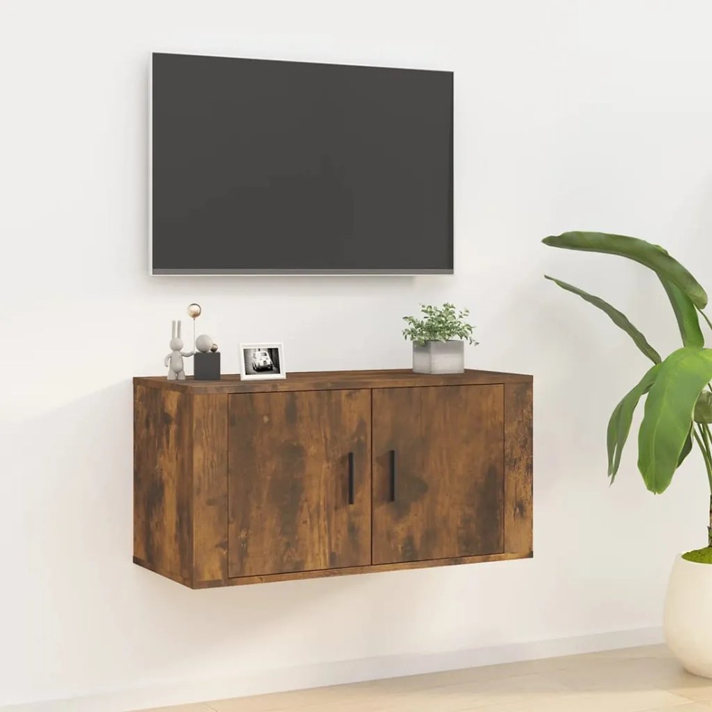 vidaXL Dulap TV montat pe perete, stejar fumuriu, 80x34,5x40 cm