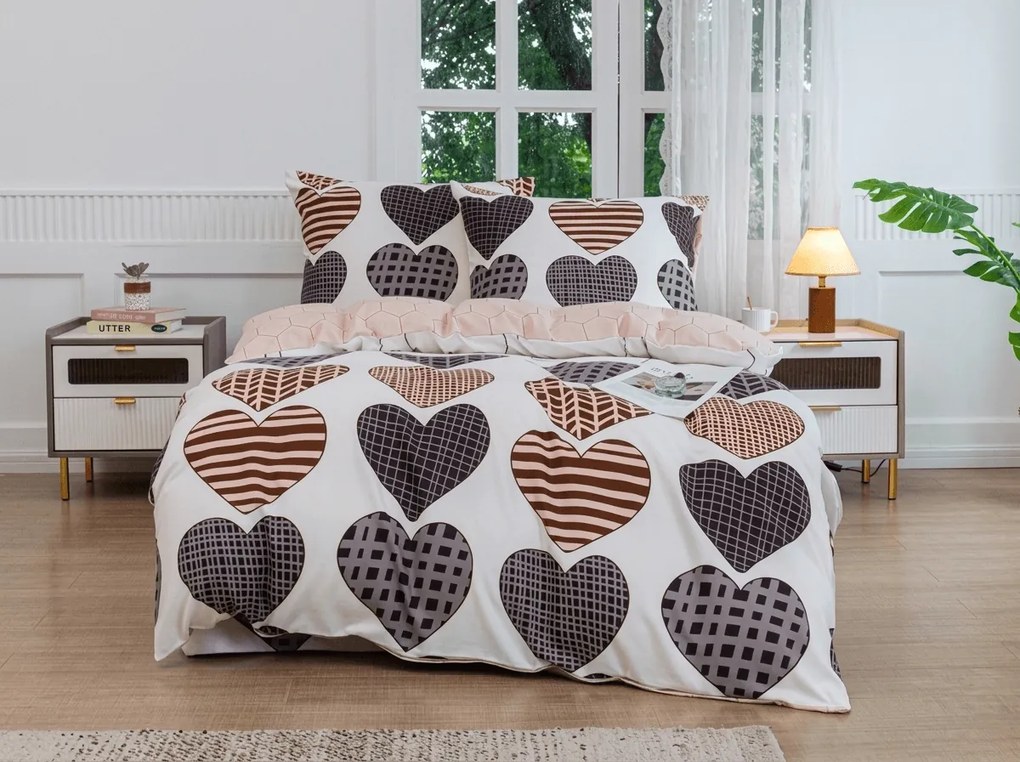 Lenjerie de pat din microfibra flanel STRIPE HEART colorata Dimensiune lenjerie de pat: 70 x 90 cm | 140 x 200 cm