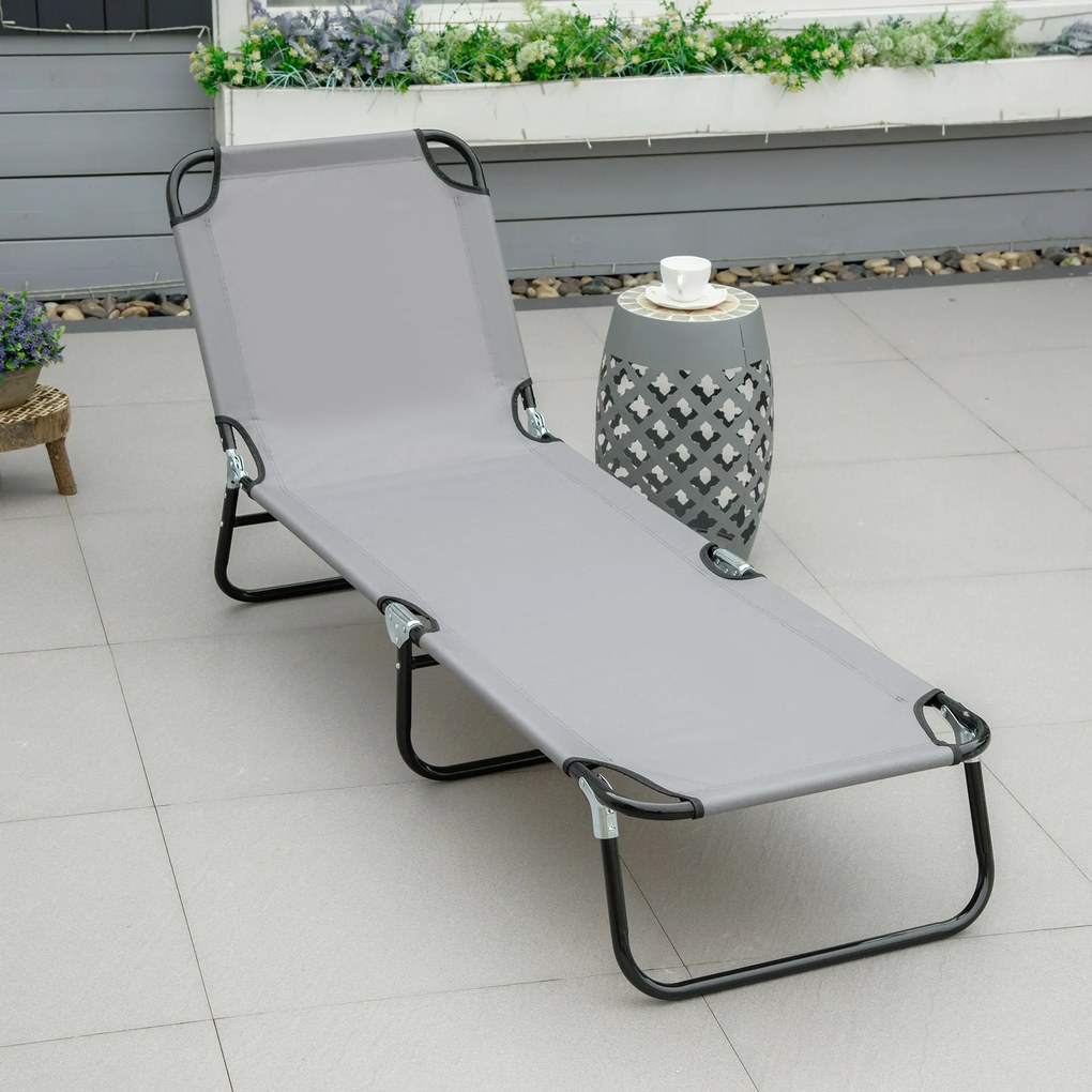Outsunny Șezlong Pliabil cu Spătar Reglabil în 5 Poziții, Scaun de Grădină cu Material Respirable Oxford, Ideal pentru Plajă, Piscină, Grădină, 188x56x28 cm, Gri | Aosom Romania